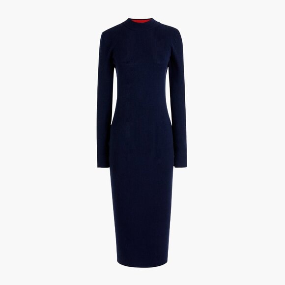 J. Crew Dresses & Skirts - NWT J.Crew Long Sleeve Ribbed Knit Midi in Navy Blue Stretch Dress S